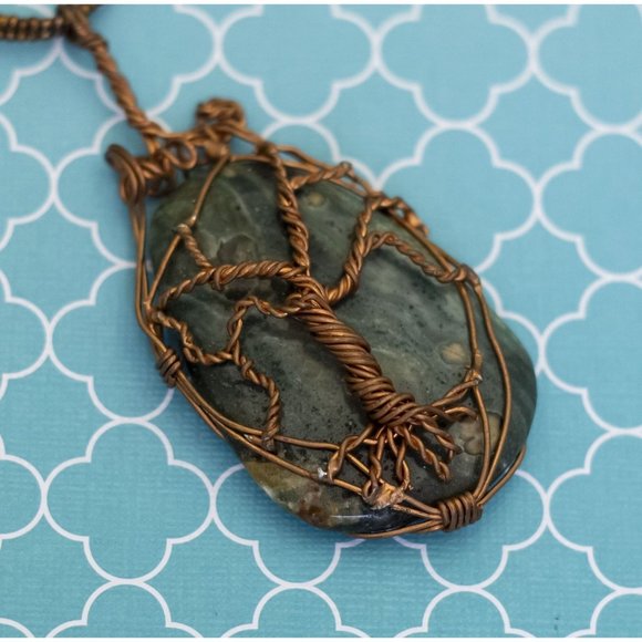 18 inch, Vintage Copper Tone Chain Wrap Stone Necklace - R33 - Picture 1 of 3